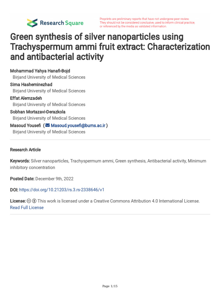 Green Synthesis of Silver Nanoparticles Using Trac | PDF ...