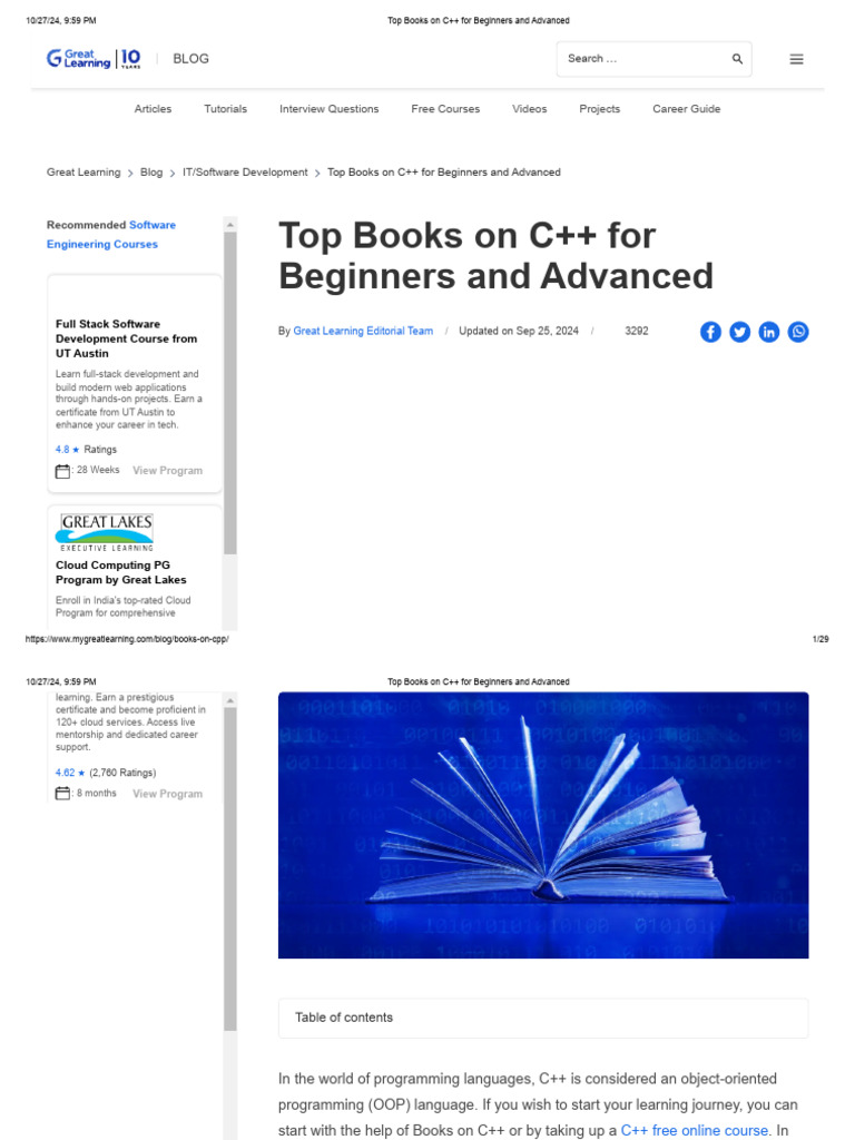 Top Books on C++ for Beginners and Advanced | PDF | C++ | Computer ...