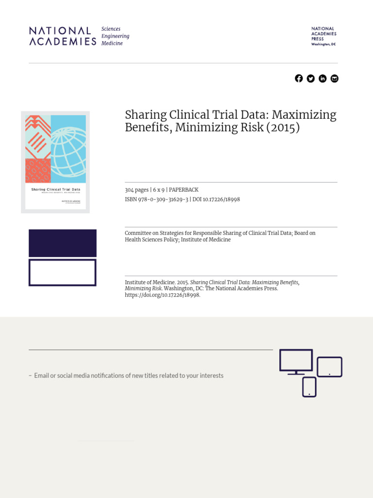 Sharing Clinical Trial Data: Maximizing Benefits, Minimizing Risk (2015 ...