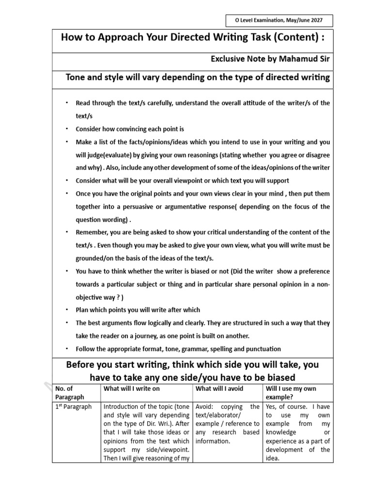 How To Approach Directed Writing (Exclusive) | PDF | Argument ...