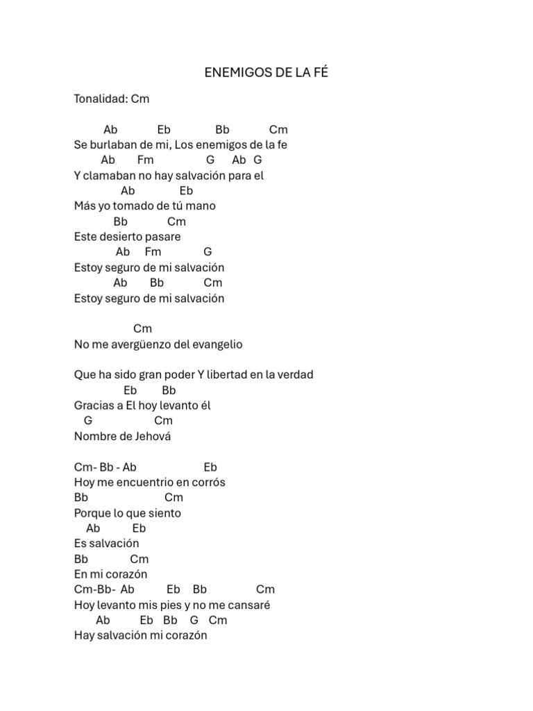 Enemigos de la Fe: Letra y Acordes | PDF