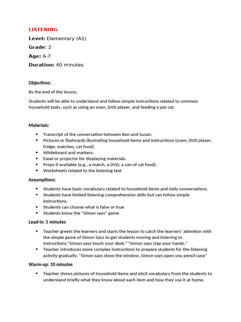 Listening Pdf Reading Comprehension Vocabulary