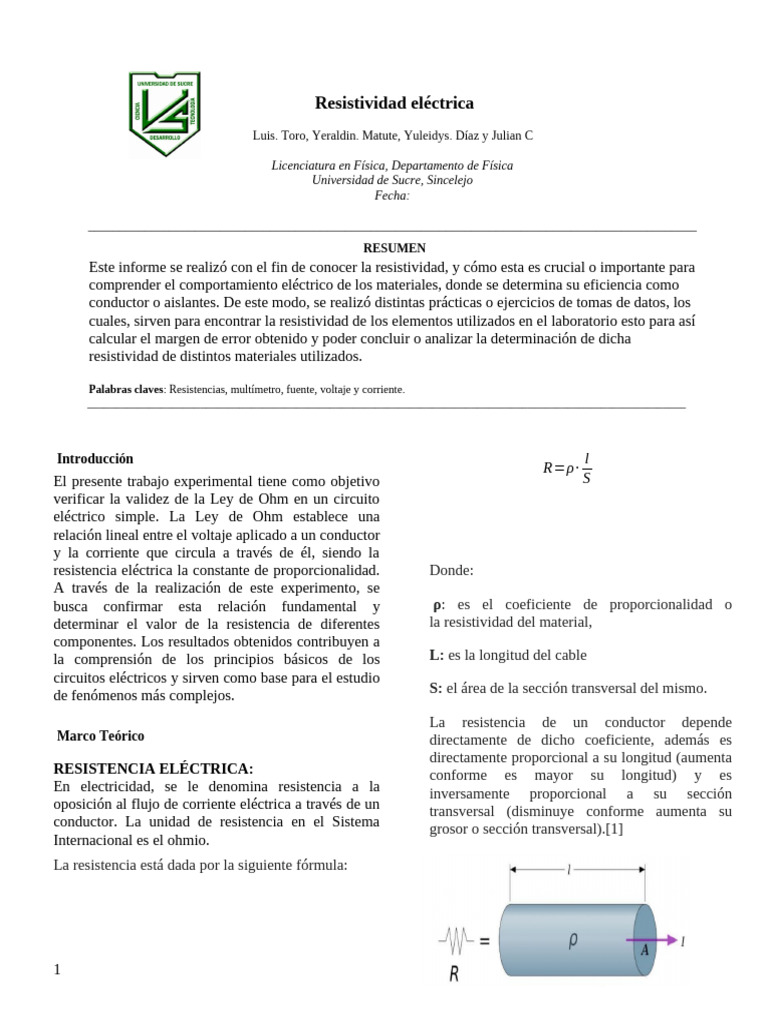 Estudio de Resistividad Eléctrica | PDF | Resistencia Eléctrica y ...