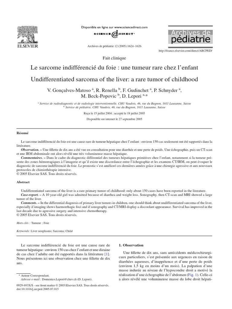 Undifferentiated Sarcoma of The Liver A Rare Tumor of Childhood | PDF ...