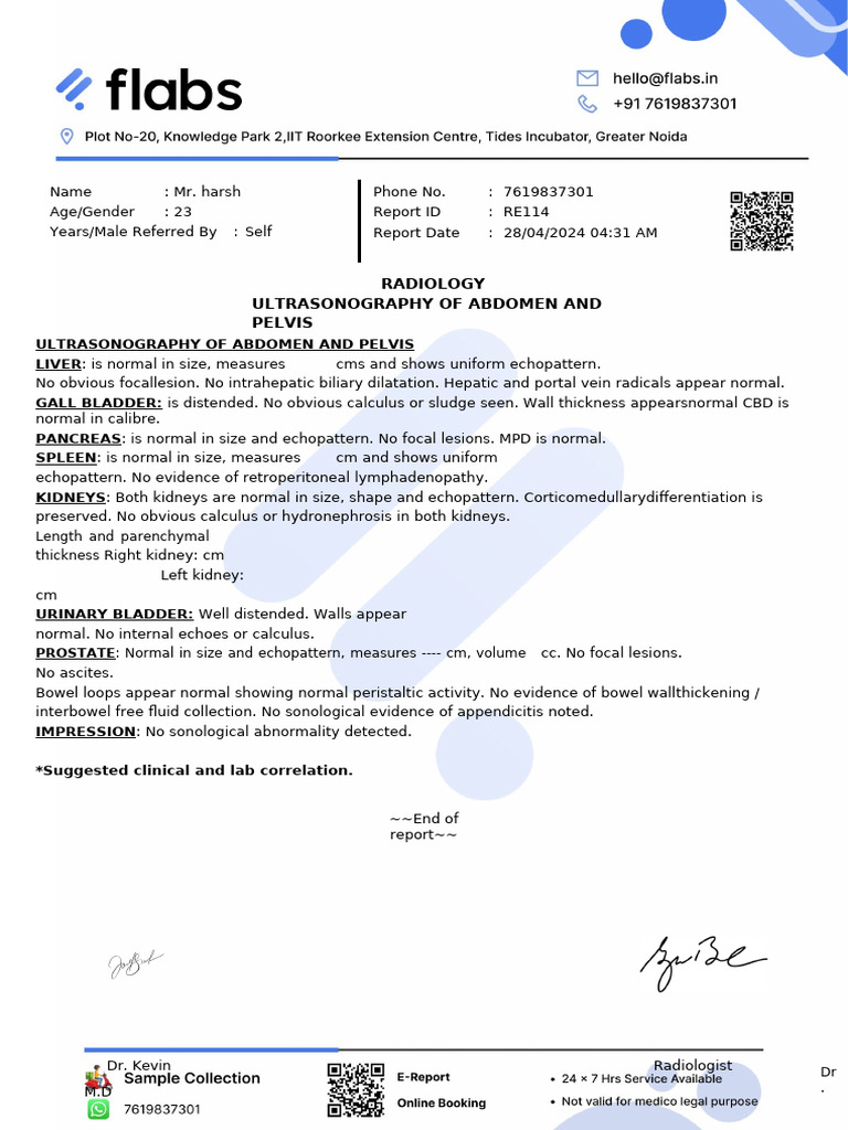 Normal Whole Abdomen Ultrasound Report | PDF