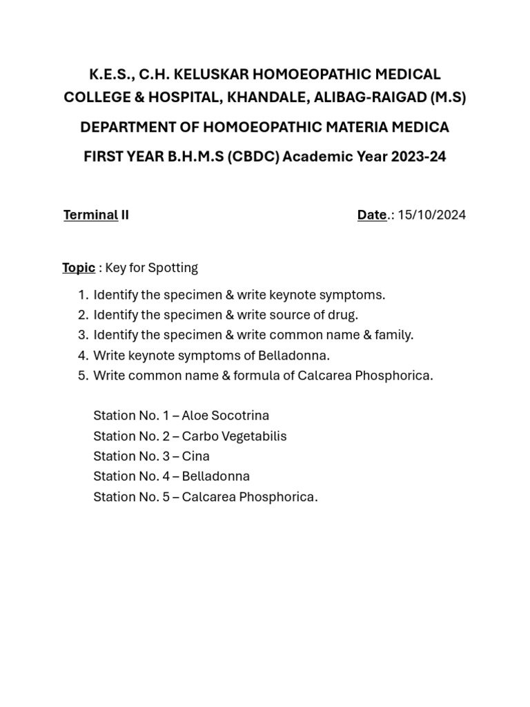 Homoeopathic Specimen Identification Guide | PDF