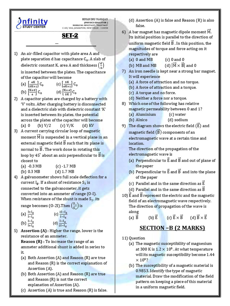 Physics Educator Exam Questions Set 2 | PDF | Capacitor | Voltage