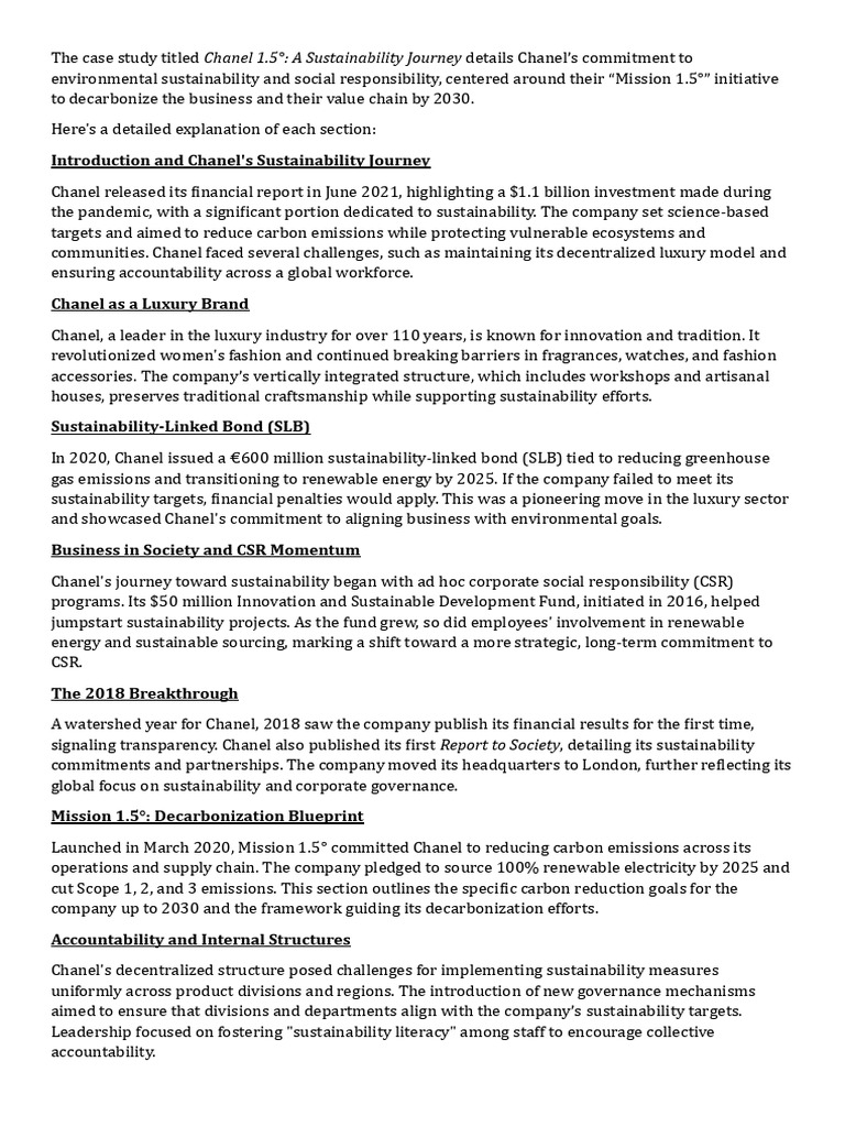 Case Study CHANEL | PDF | Sustainability | Climate Change Mitigation