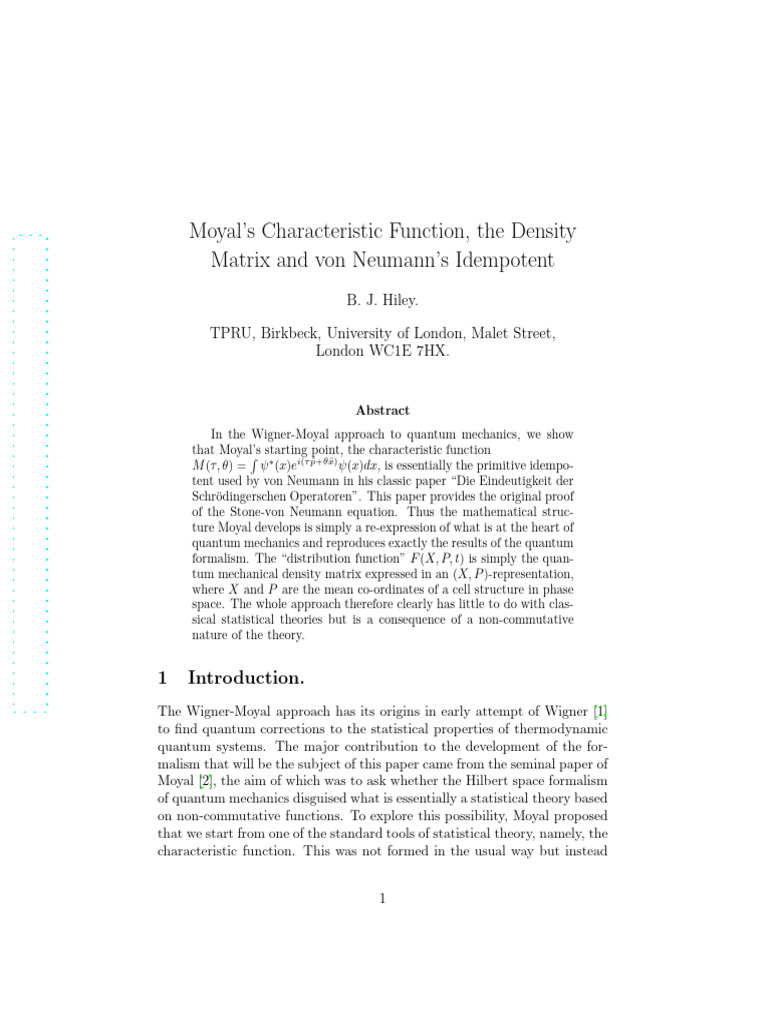 Moyal's Function and Quantum Mechanics | PDF | Schrödinger Equation ...