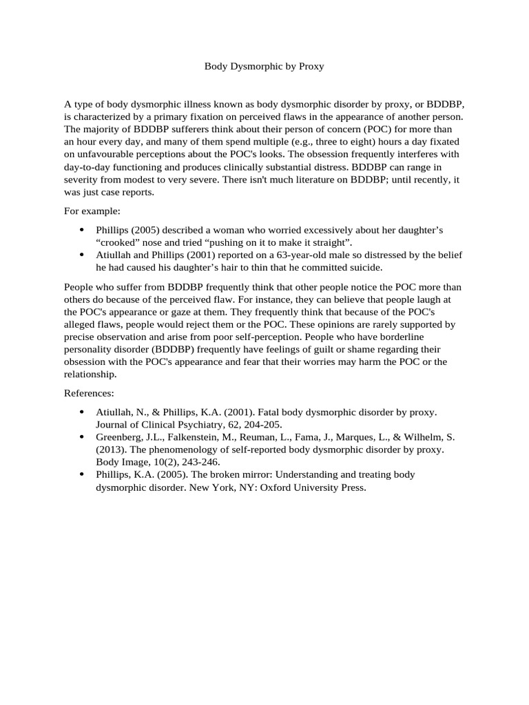 Understanding Body Dysmorphic Disorder by Proxy | PDF