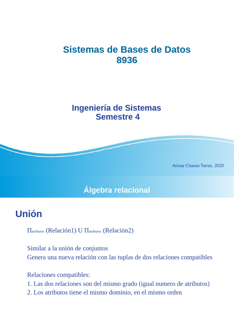 Operaciones de Álgebra Relacional en SQL | PDF | Base de datos ...