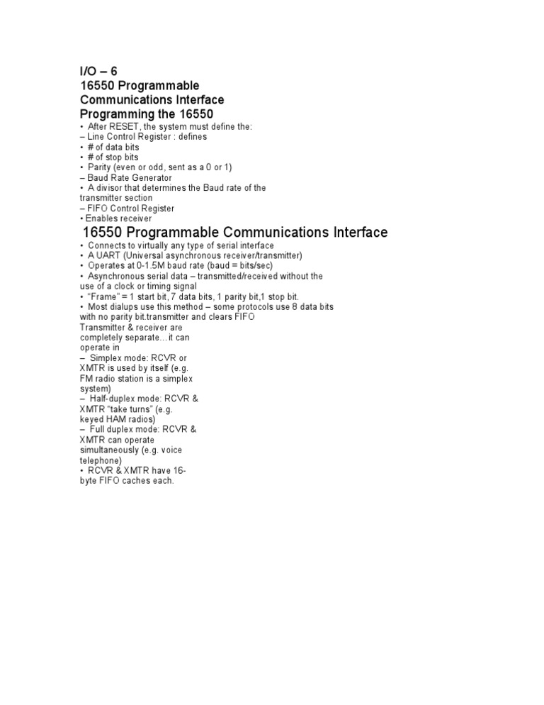 I/O - 6 16550 Programmable Communications Interface Programming The ...
