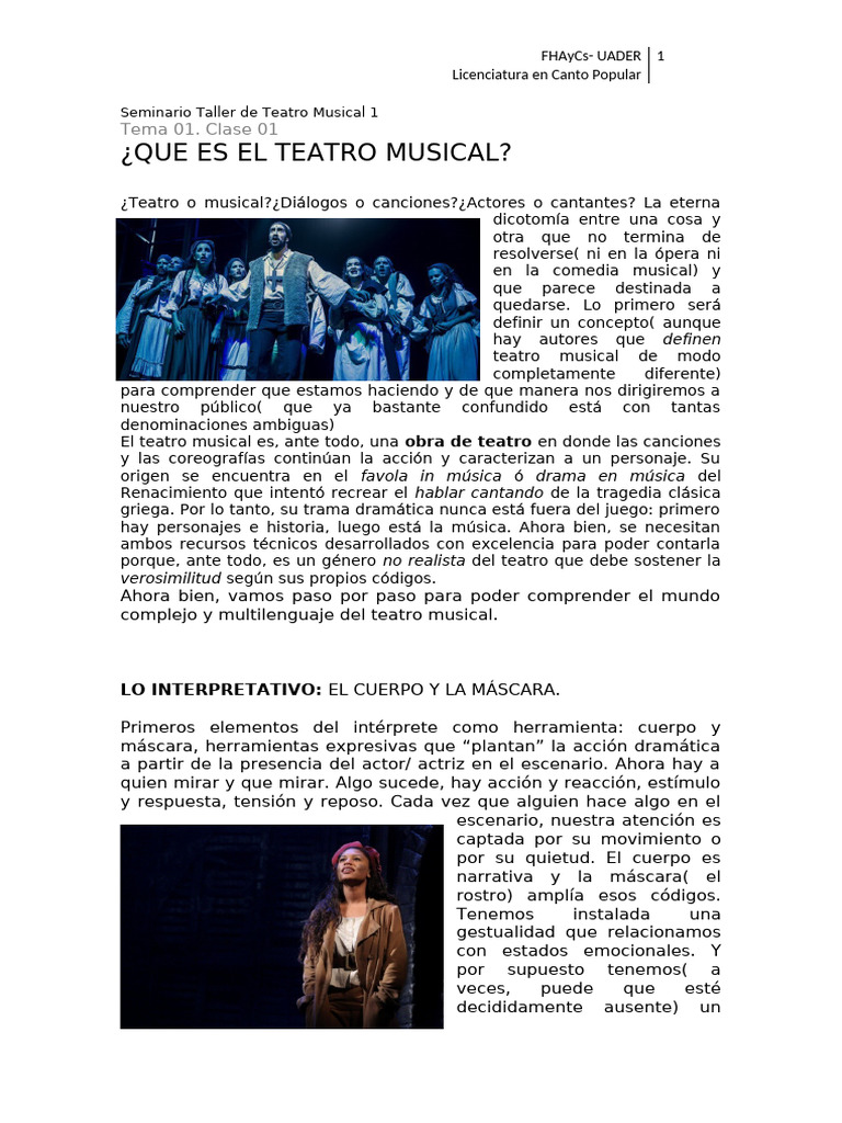 STTM 01 Clase 01 Paper PDF Teatro Teatro musical