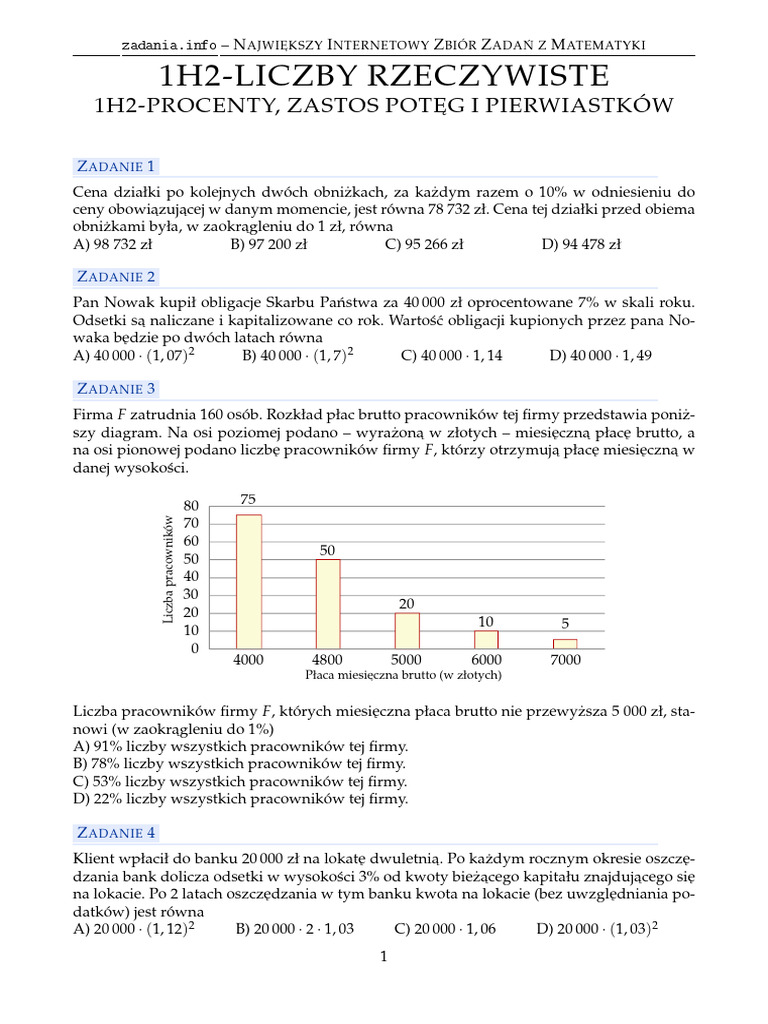 1h2-Procenty, Procent Składany, Zastos Potęg I Pierwiastków | PDF