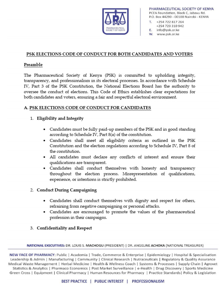 PSK Elections Code of Conduct | PDF | Elections | Voting