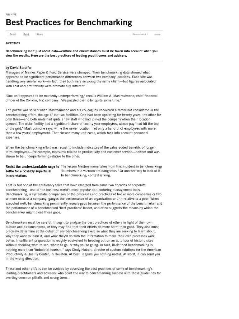 Best practices for benchmarking hbs working knowledge harvard