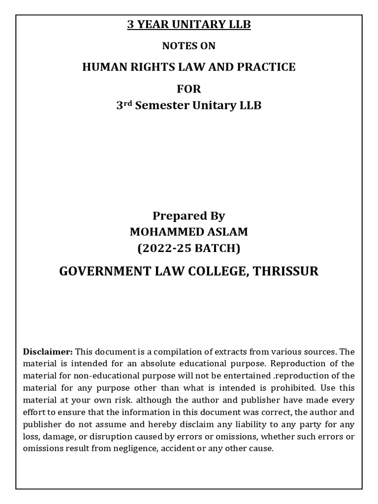 Human Rights Law Notes for LLB Students | PDF | Human Rights ...