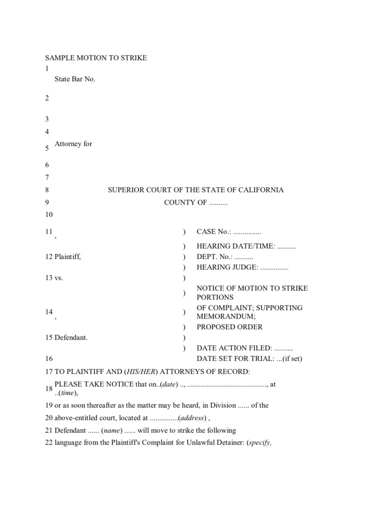 Sample Motion To Strike PDF Government Institutions Complaint