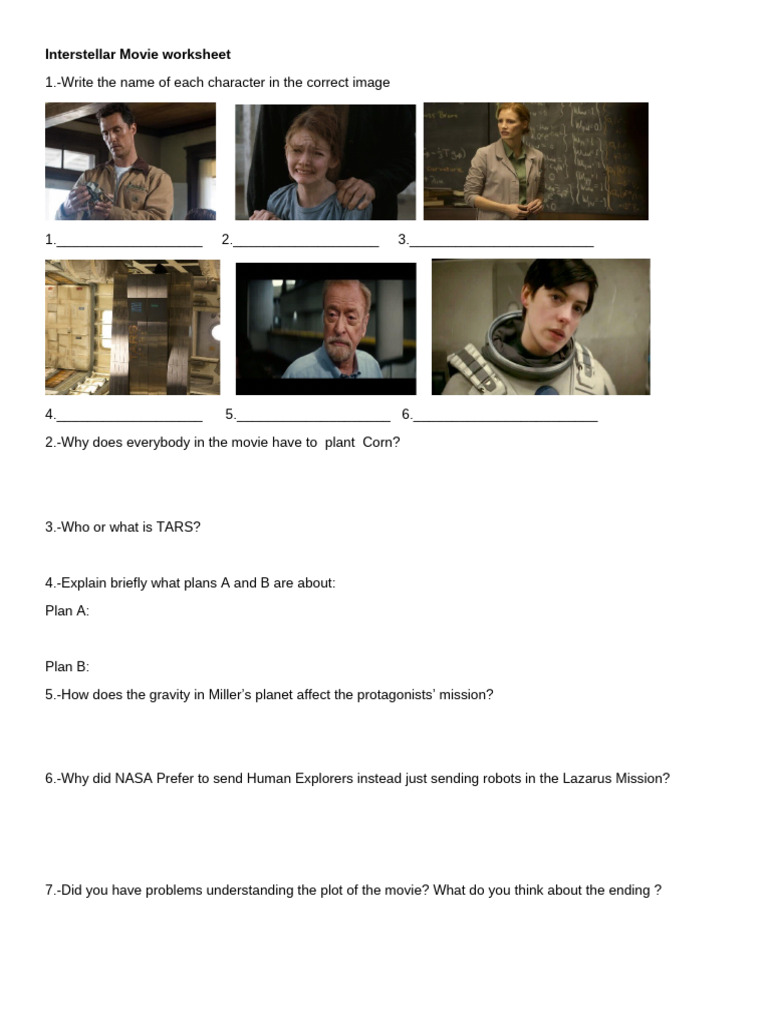 Interstellar Movie Worksheet and Questions | PDF