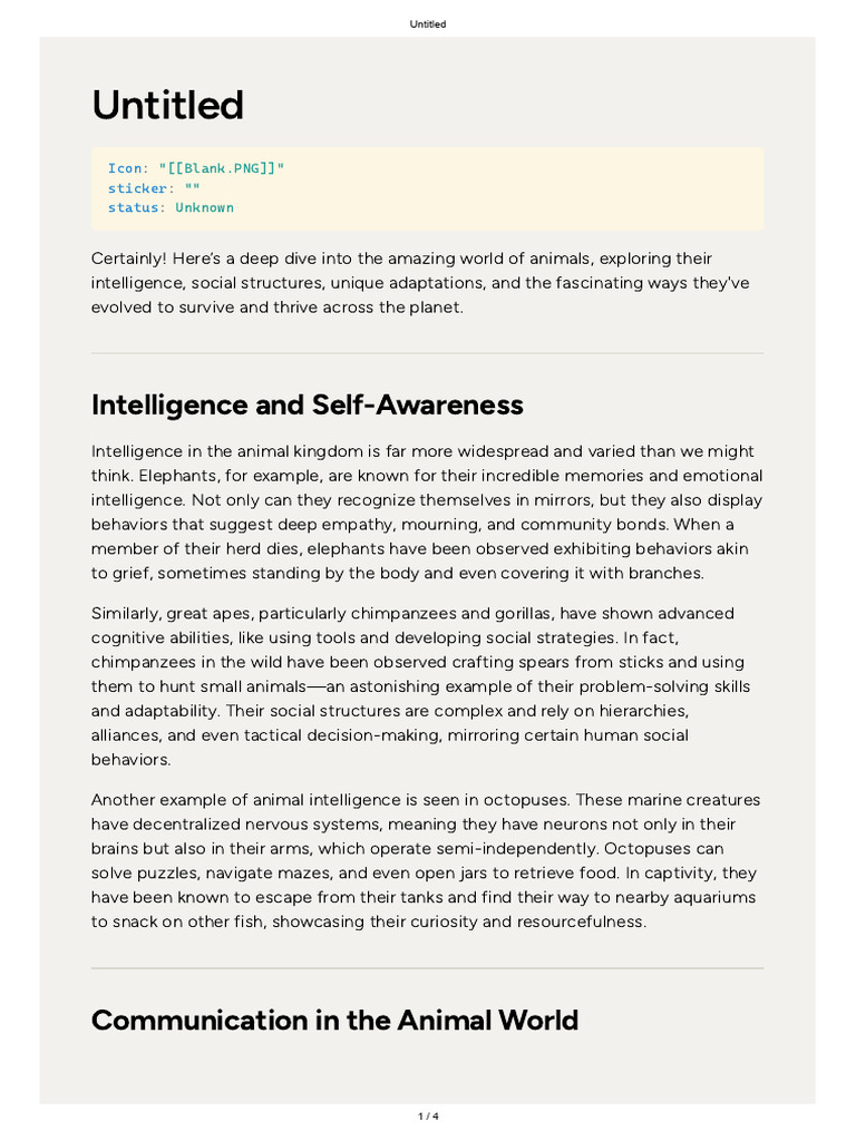 Animals 1 | PDF | Intelligence | Zoology