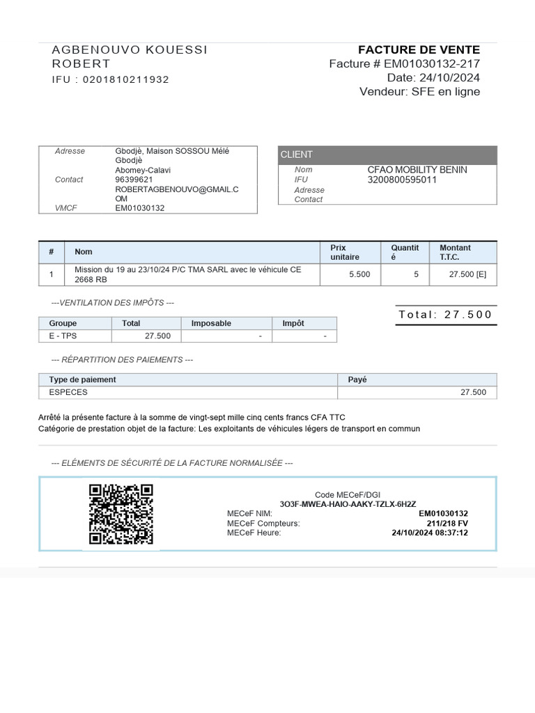 Facture Normalisée EM01030132-217 | PDF