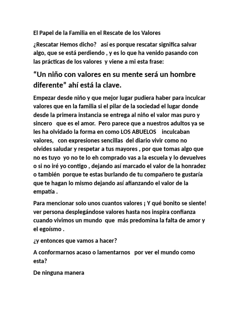 El Papel de La Familia en El Rescate de Los Valores | PDF