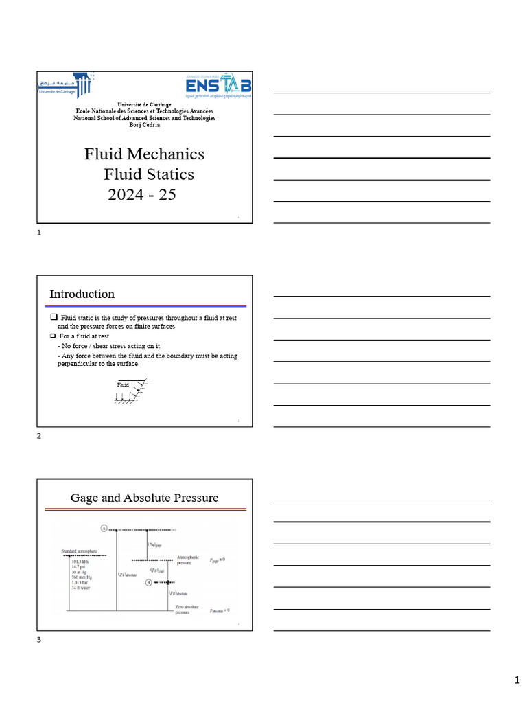 1TA - Mec Fluides-Chap2 - 2024-25 | PDF | Pressure Measurement | Buoyancy