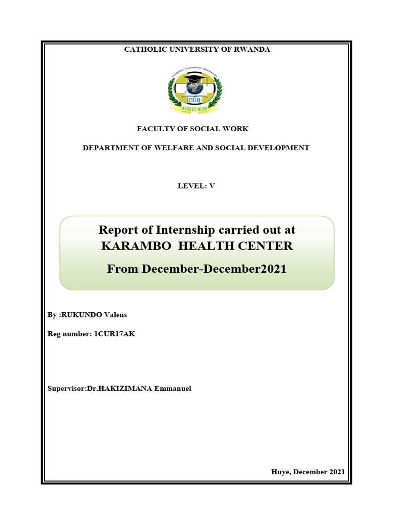 Internship Report: KARAMBO Health Center | PDF | Social Work | Experience