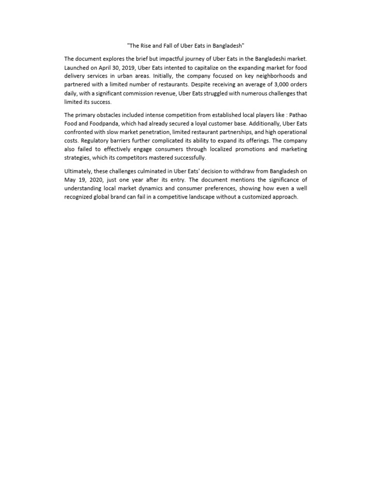 Uber Eats Journey In Bangladesh Pdf