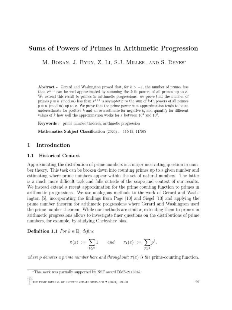 Sums of Powers of Primes in Arithmetic P | PDF | Prime Number ...