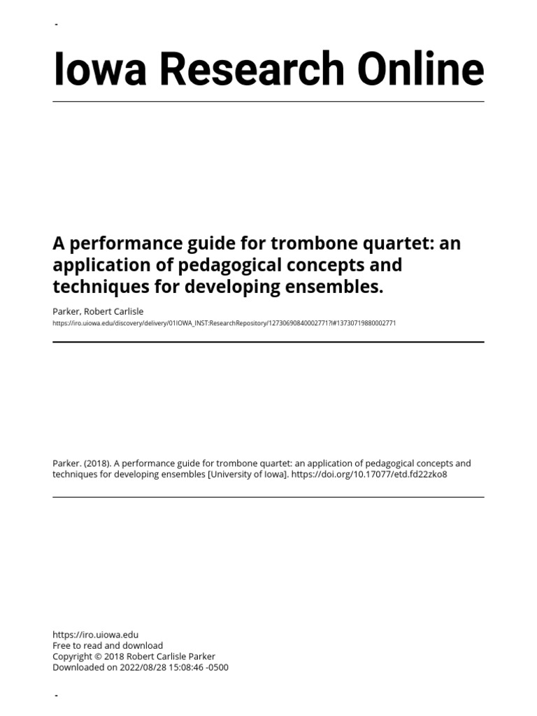 Trombone Quartet Performance Guide | PDF | Trombone | Chamber Music