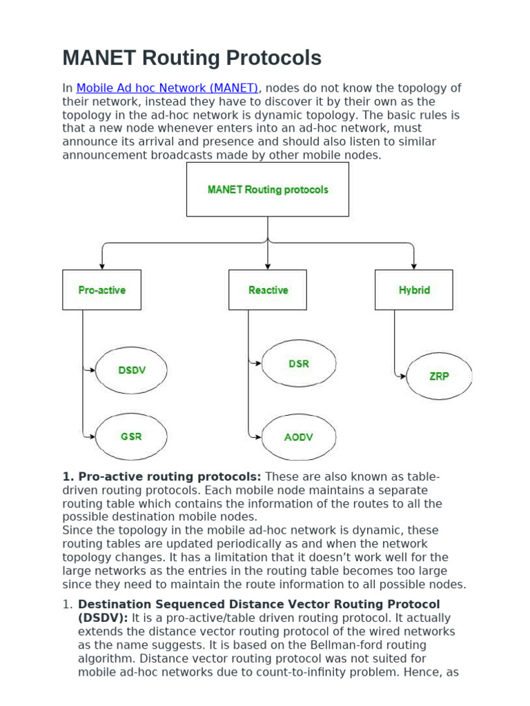 MANET Routing Protocols | PDF | Routing | Wireless Ad Hoc Network
