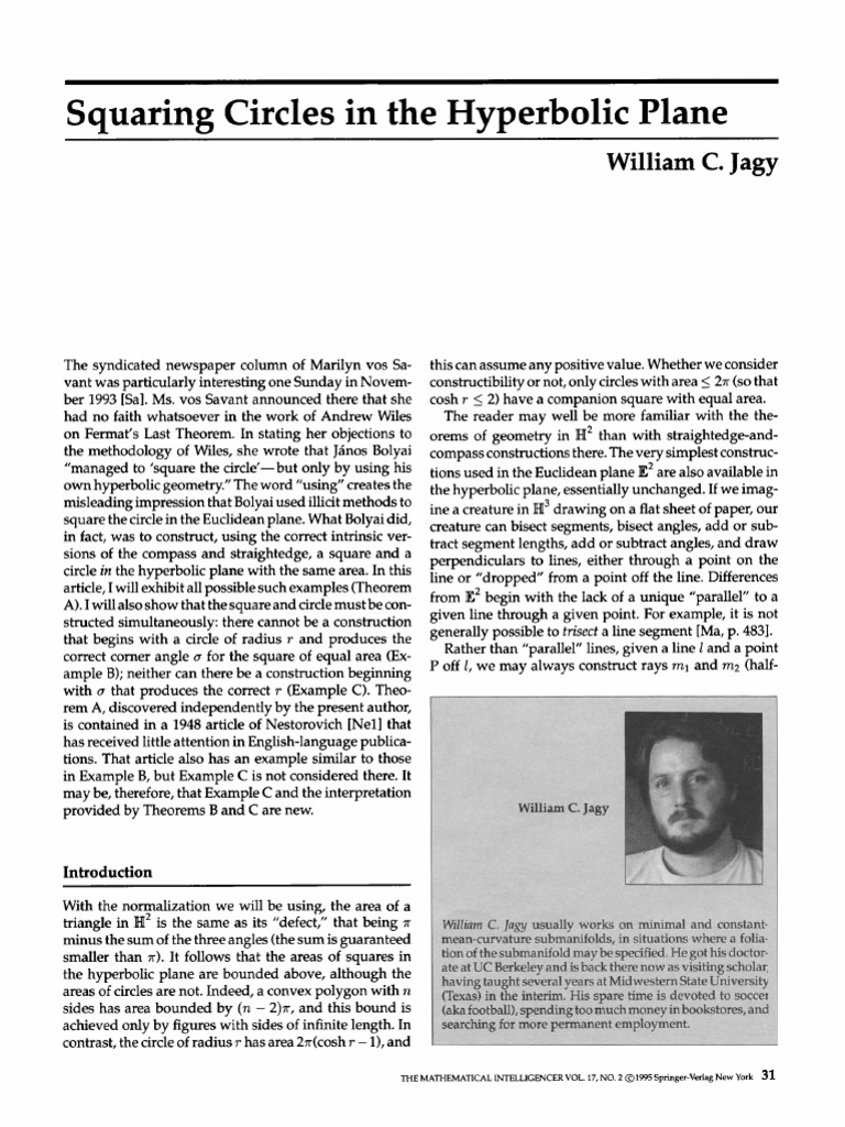 Squaring Circles In The Hyperbolic Plane Pdf Triangle Elementary