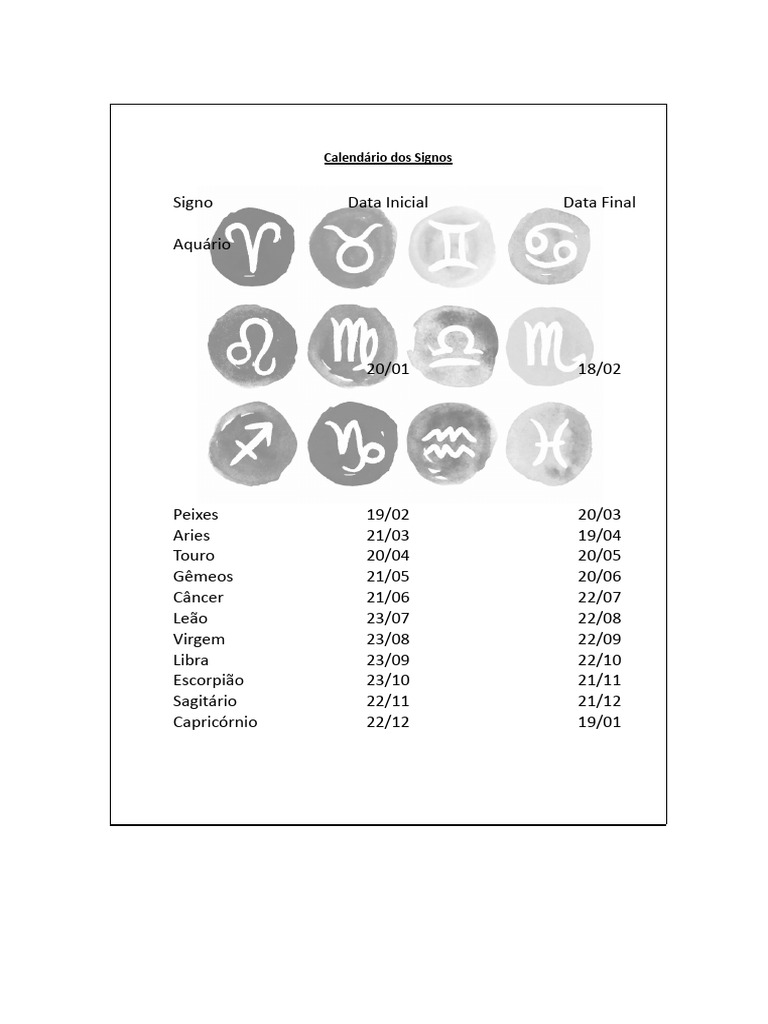 Datas dos Signos do Zodíaco | PDF