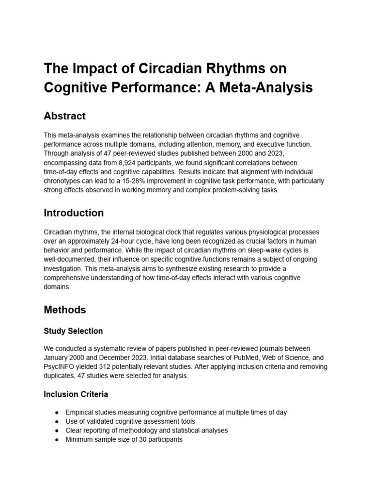 The impact of circadian rhythms on cognitive performance a meta