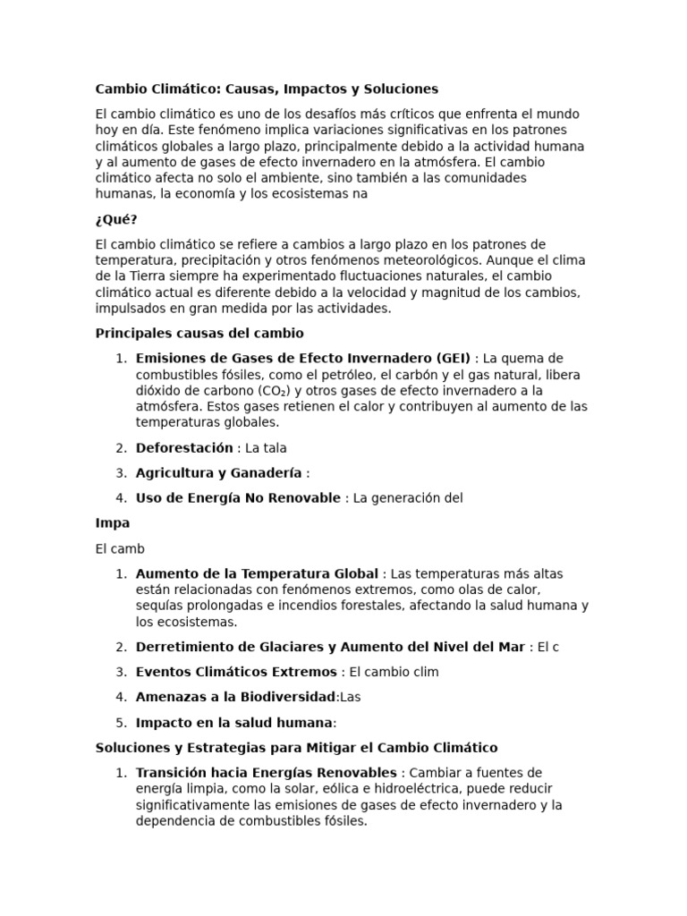Cambio Climático: Causas y Soluciones | PDF | Gases de efecto ...