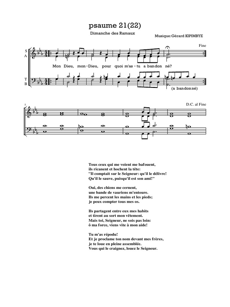 Musique du psaume 21 pour Ramaux | PDF | Contenu de la Bible | Textes ...