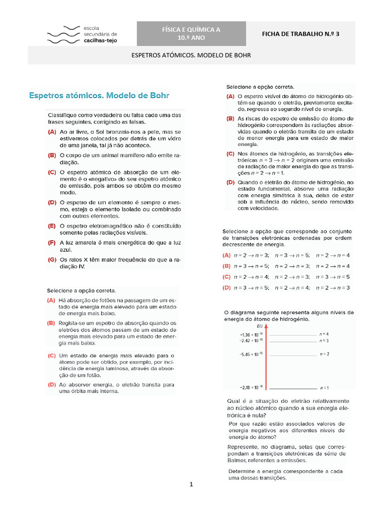 Espetros Atômicos e Modelo de Bohr | PDF