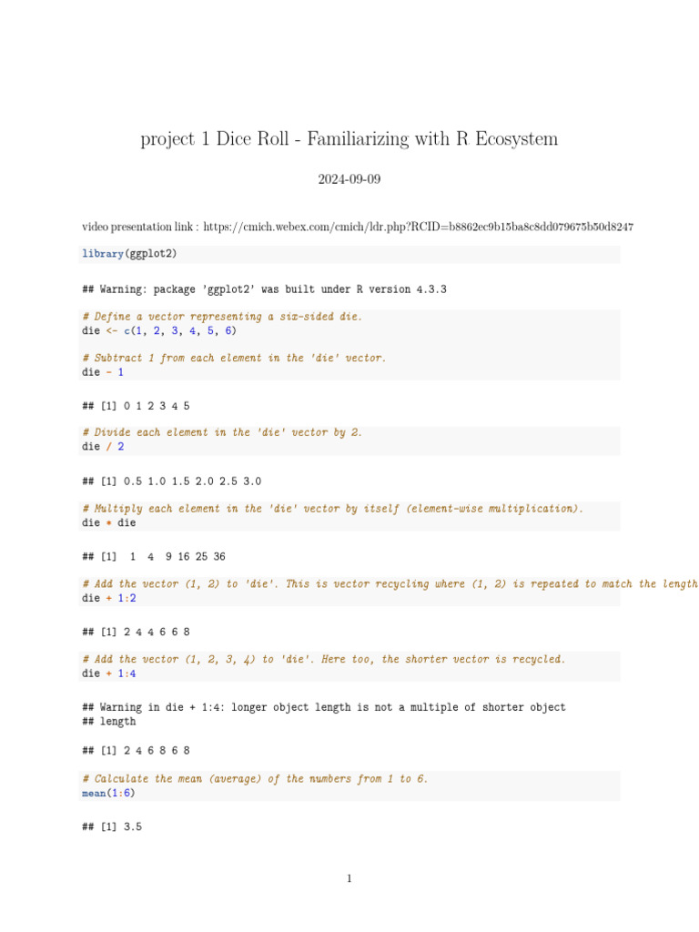R Dice Roll Simulation Tutorial | PDF