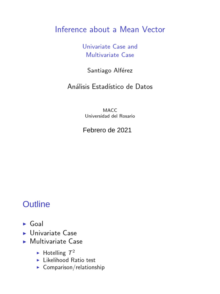 Inferences - Mean - Vector | PDF | Statistics | Scientific Method
