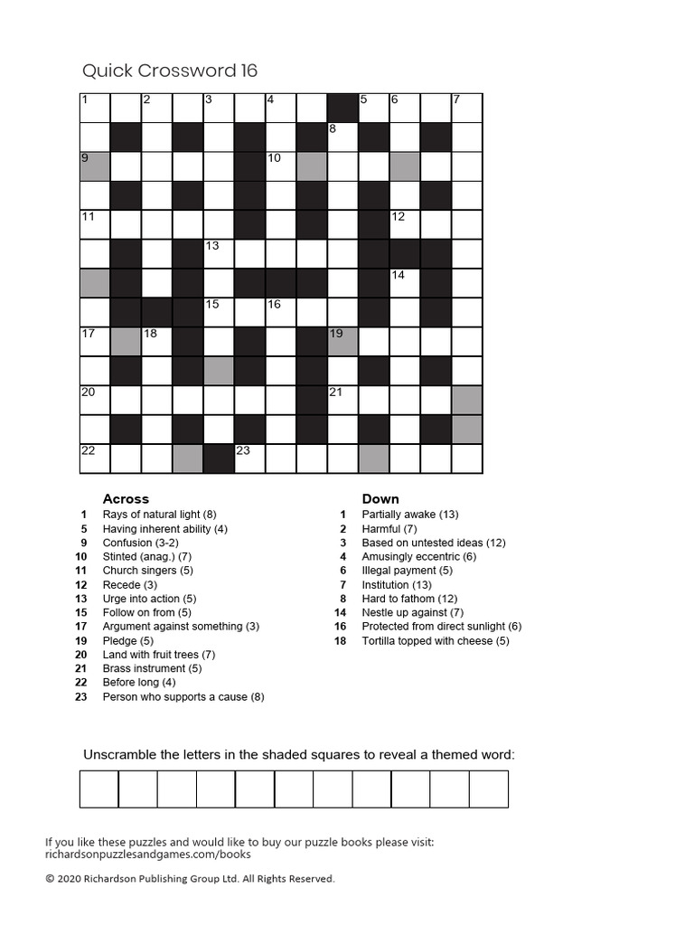 Quick Crossword Puzzle 16 | PDF