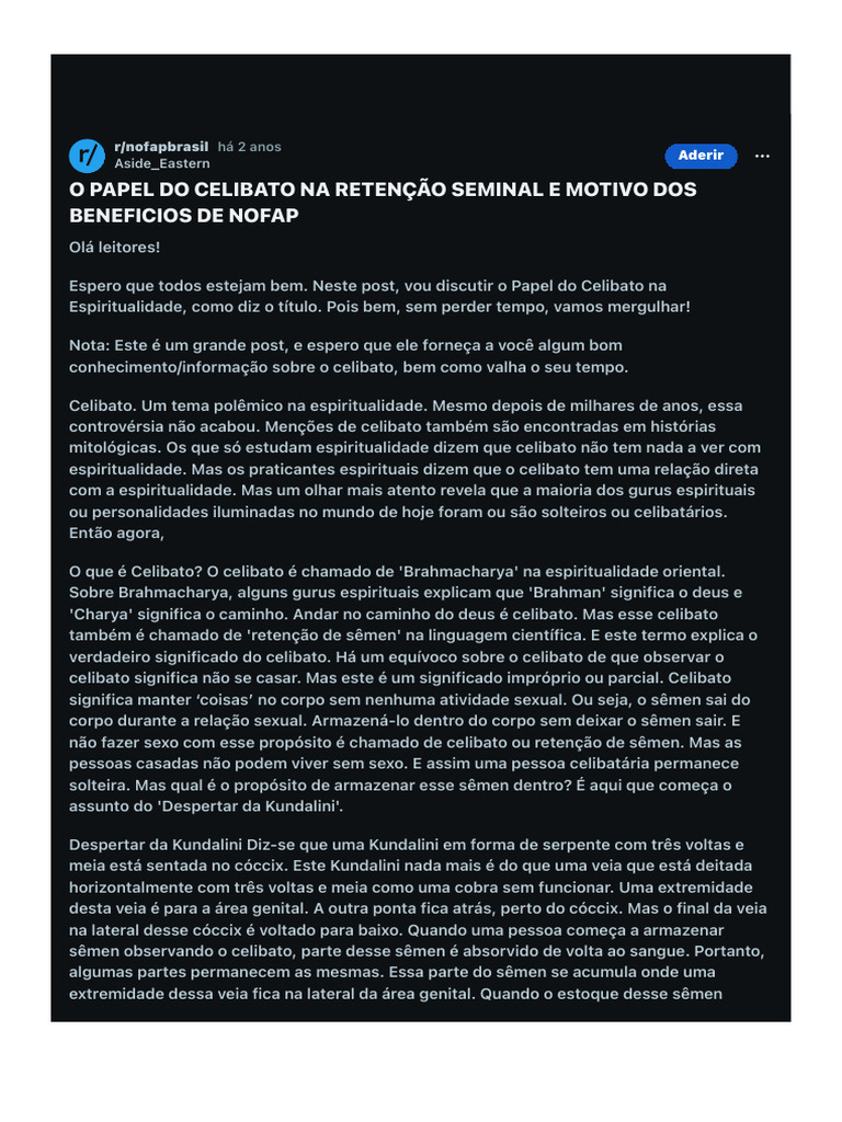 Benefícios do Celibato e Retenção Seminal | PDF | Chacra | Pensamento