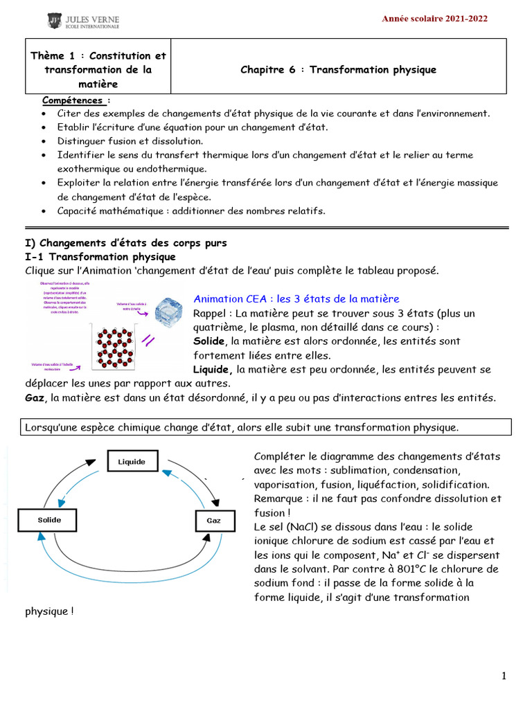 Changements d'état et transferts thermiques | PDF | Enthalpie de ...