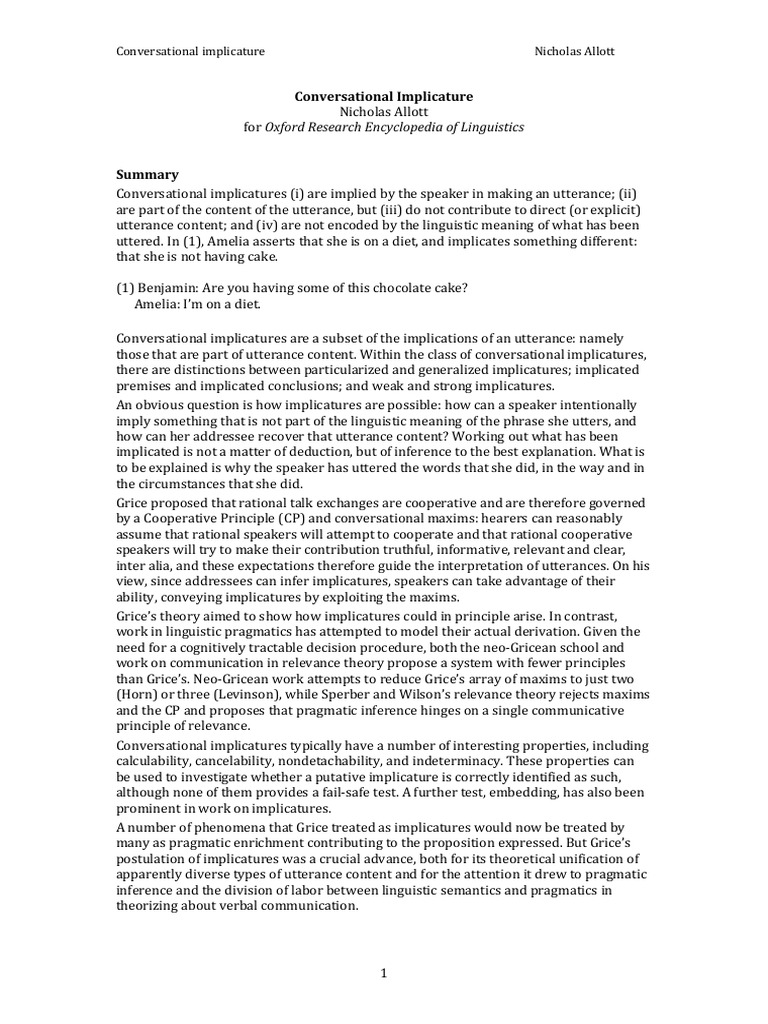 Understanding Conversational Implicature | PDF | Human Communication ...