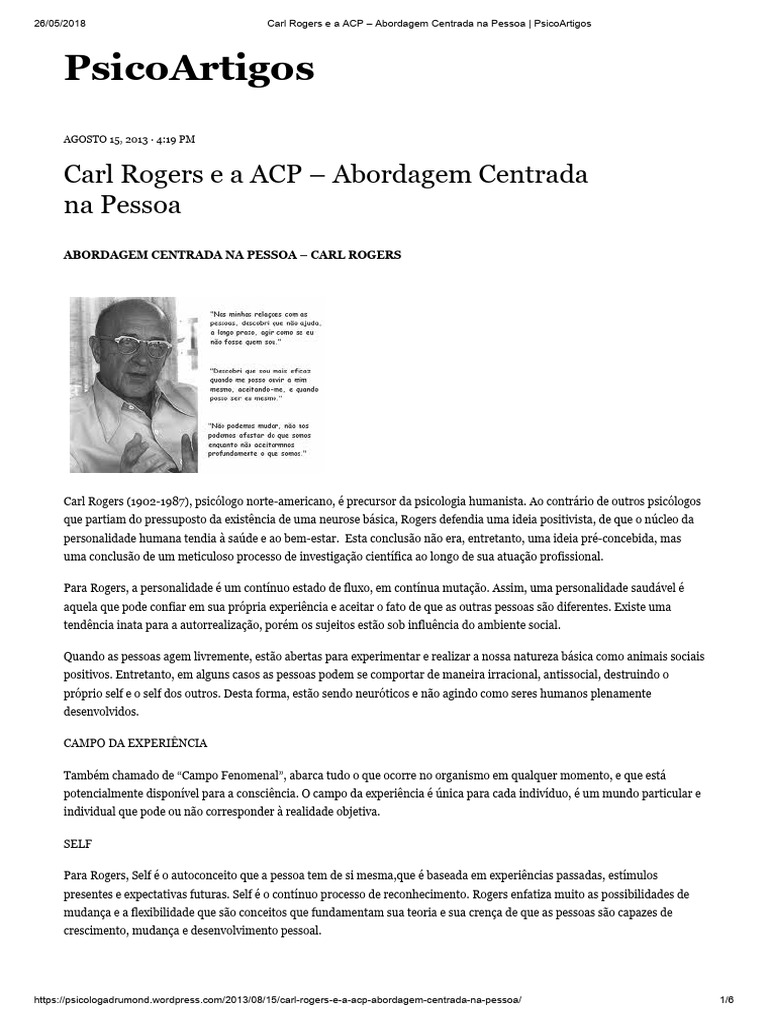 Carl Rogers e A ACP - Abordagem Centrada Na Pessoa - PsicoArtigos | PDF ...