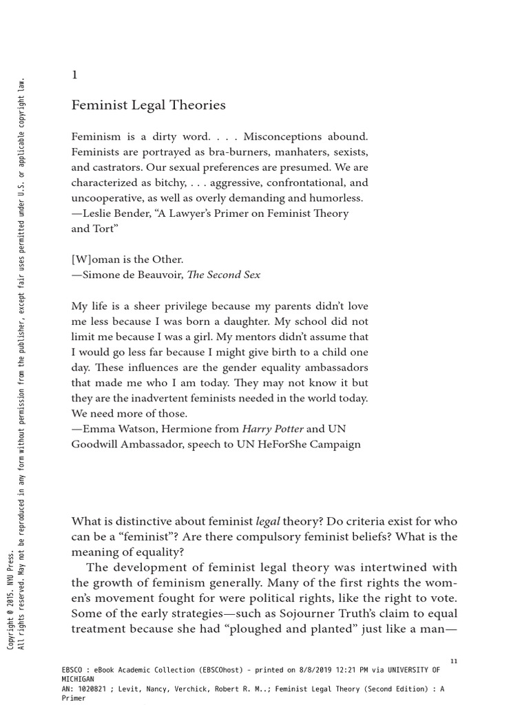 Levit Nancy Verch Feminist Legal Theories | PDF | Feminism | Gender Studies