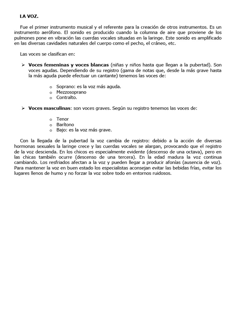 Clasificación y cuidado de la voz humana | PDF