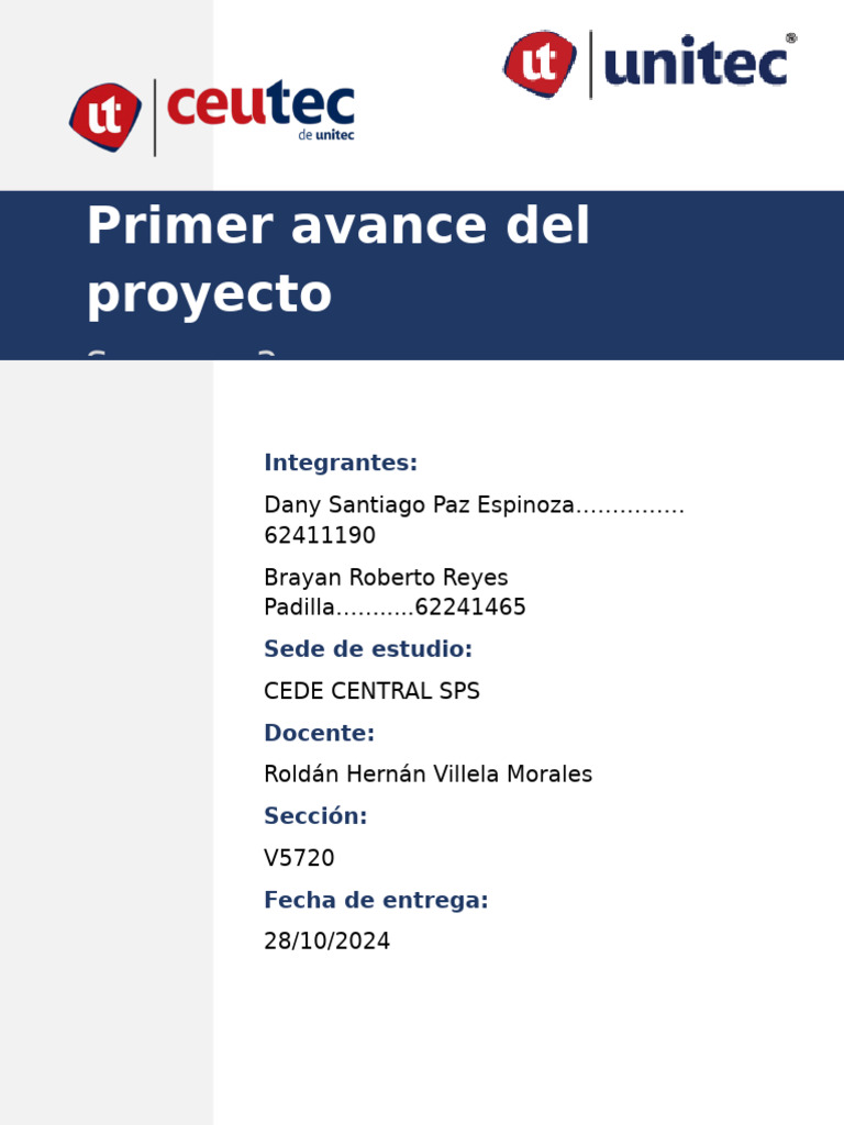 Primer avance del proyecto grupo 1 pdf business economias