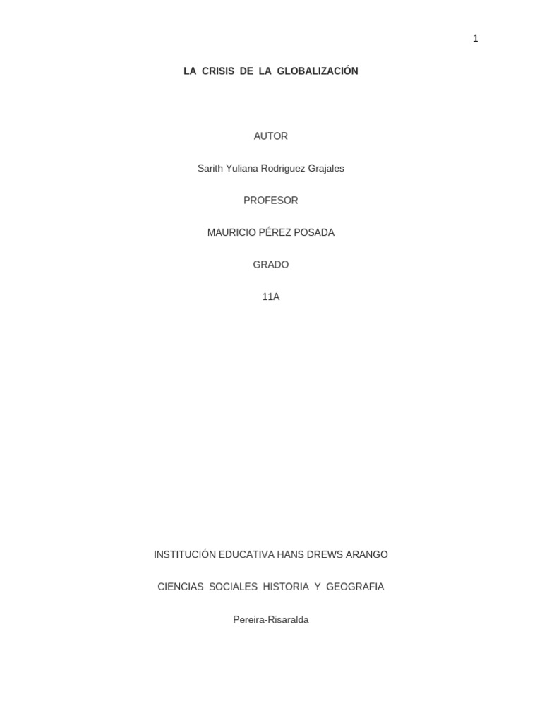 La Crisis De La Globalización 1 Pdf Comercio Globalización