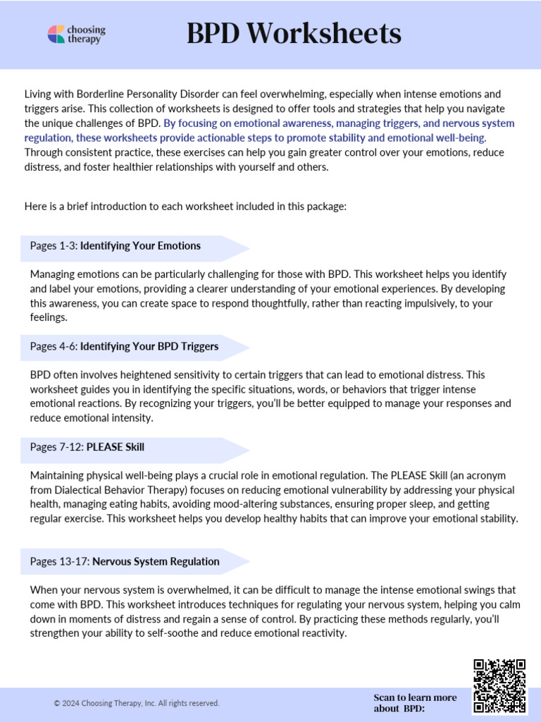 BPD Worksheets for Emotional Management | PDF | Borderline Personality ...